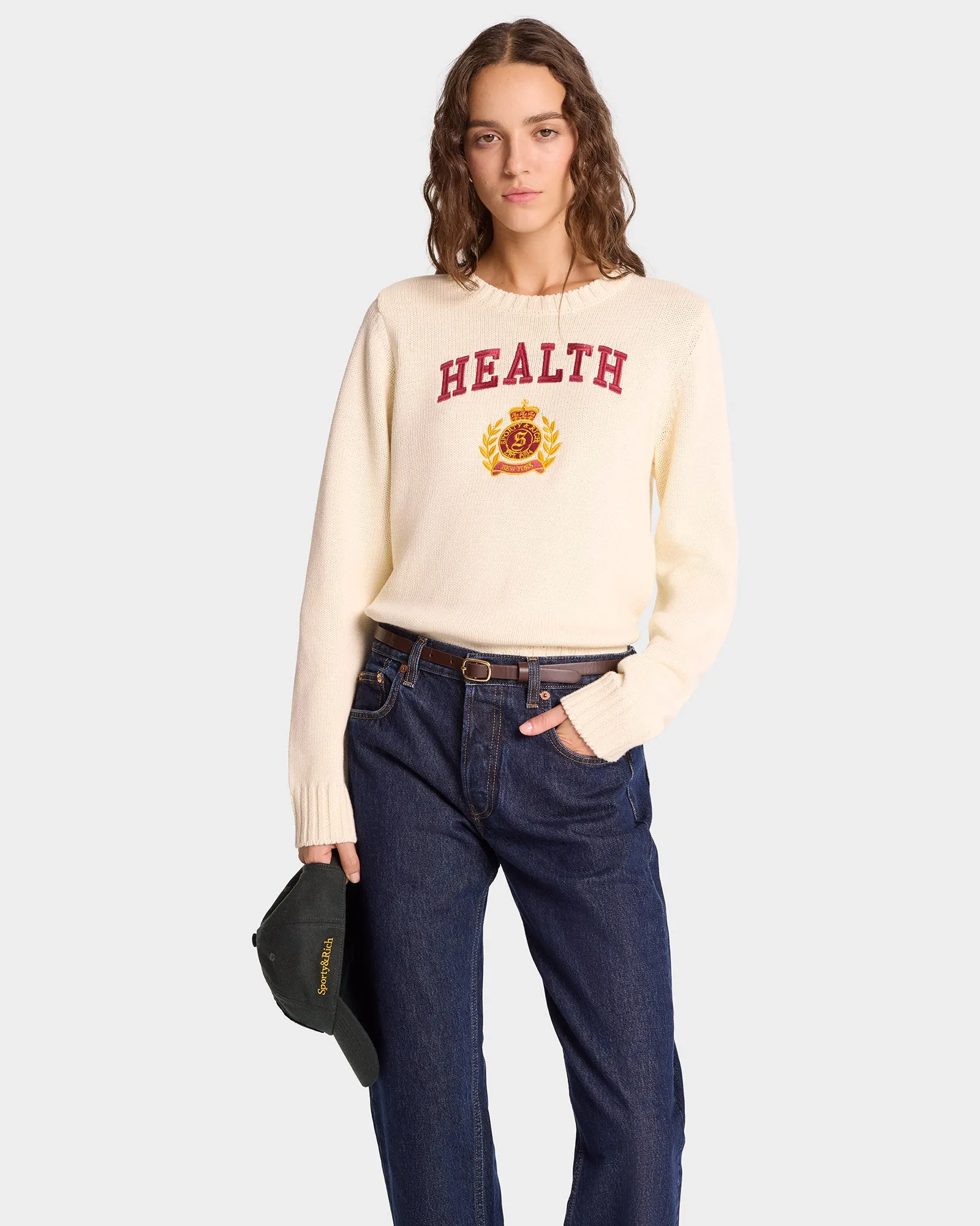 NY Health Crest Knitted Sweater - Cream/Merlot/Gold sold by Sporty and Rich product image thumbnail 5