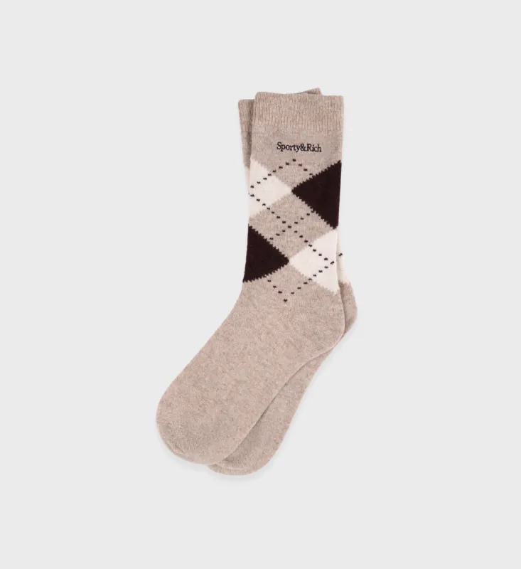 Serif Logo Argyle Socks - Cream/Chocolate sold by Sporty and Rich