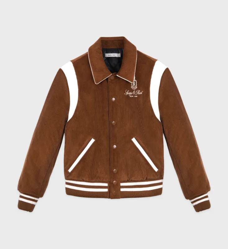 Vendome Corduroy Varsity Jacket - Tobacco/White sold by Sporty and Rich