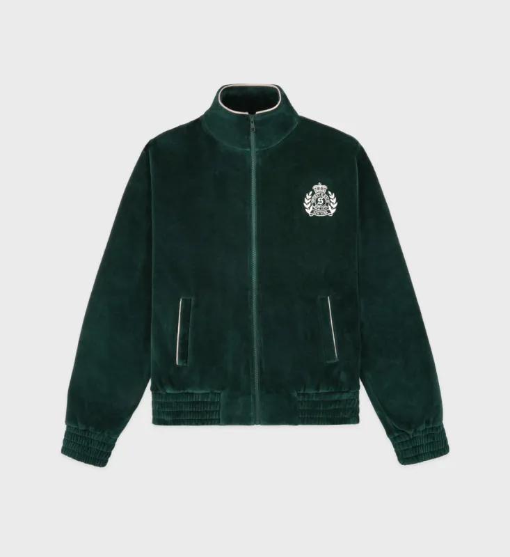 NY Crest Velour Track Jacket - Forest/Cream sold by Sporty and Rich