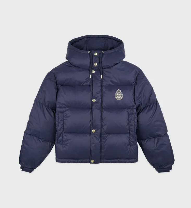 Crown Puffer Jacket - Navy sold by Sporty and Rich
