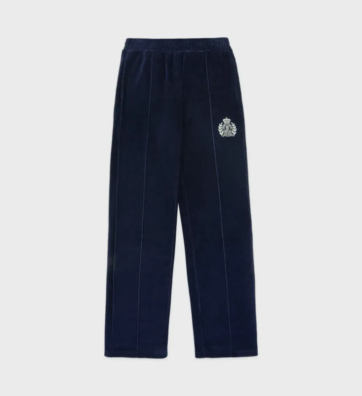NY Crest Velour Track Pant - Navy/Cream sold by Sporty and Rich
