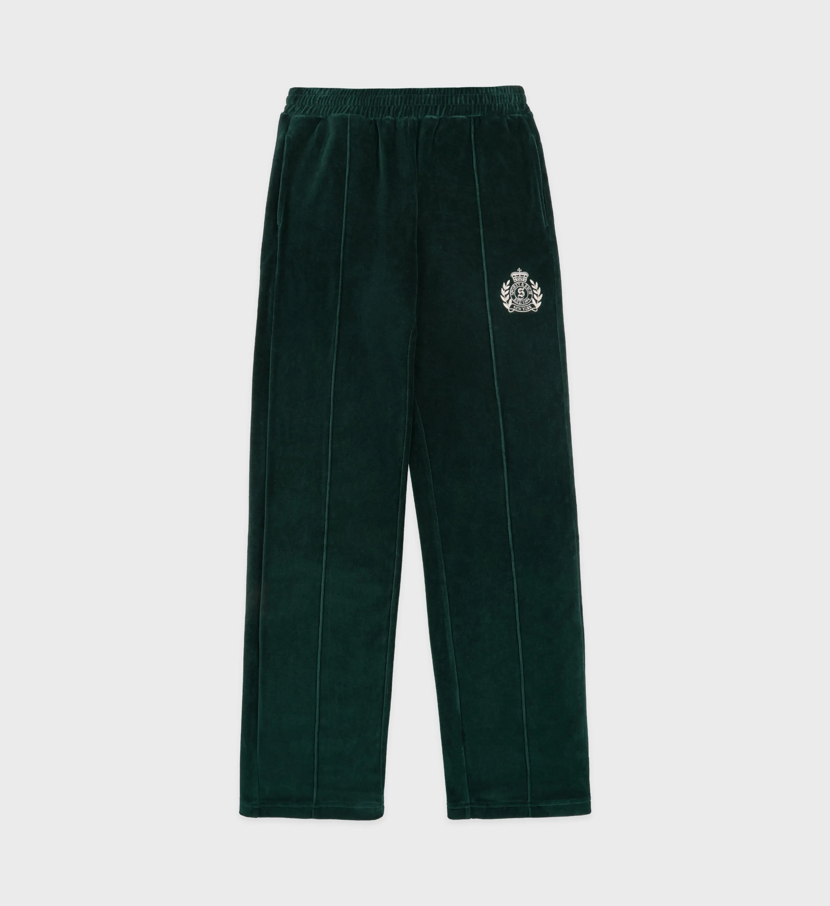 NY Crest Velour Track Pant - Forest/Cream sold by Sporty and Rich