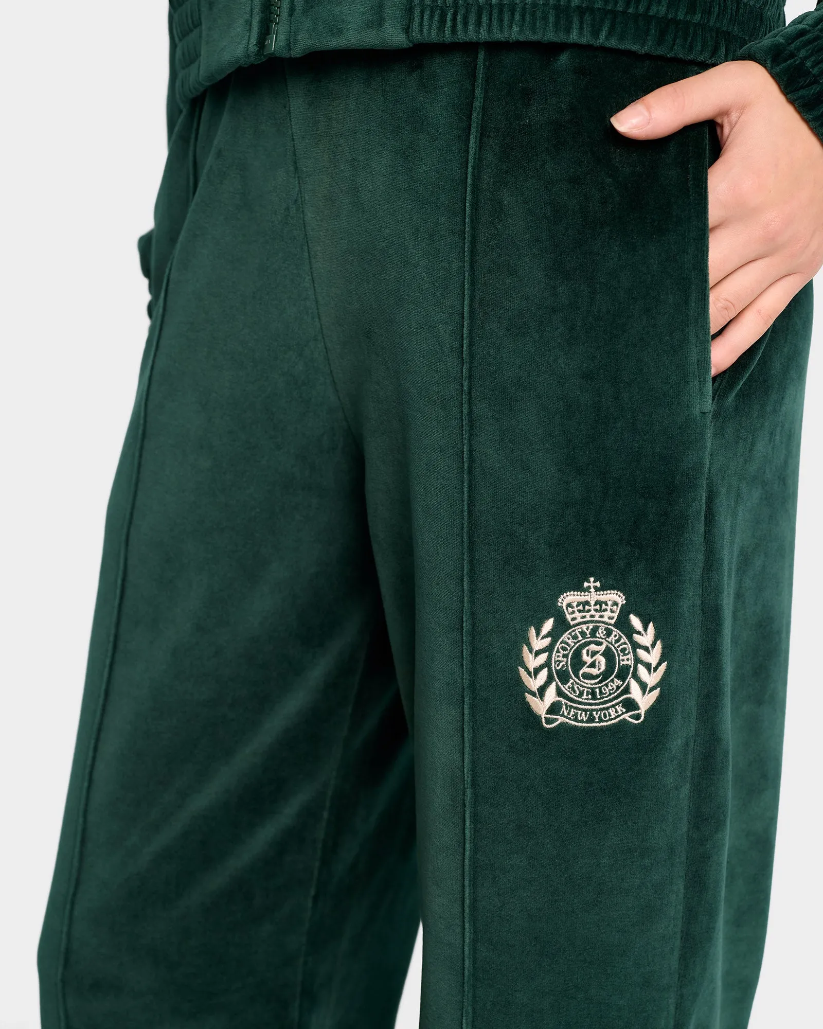 NY Crest Velour Track Pant - Forest/Cream sold by Sporty and Rich product image thumbnail 3