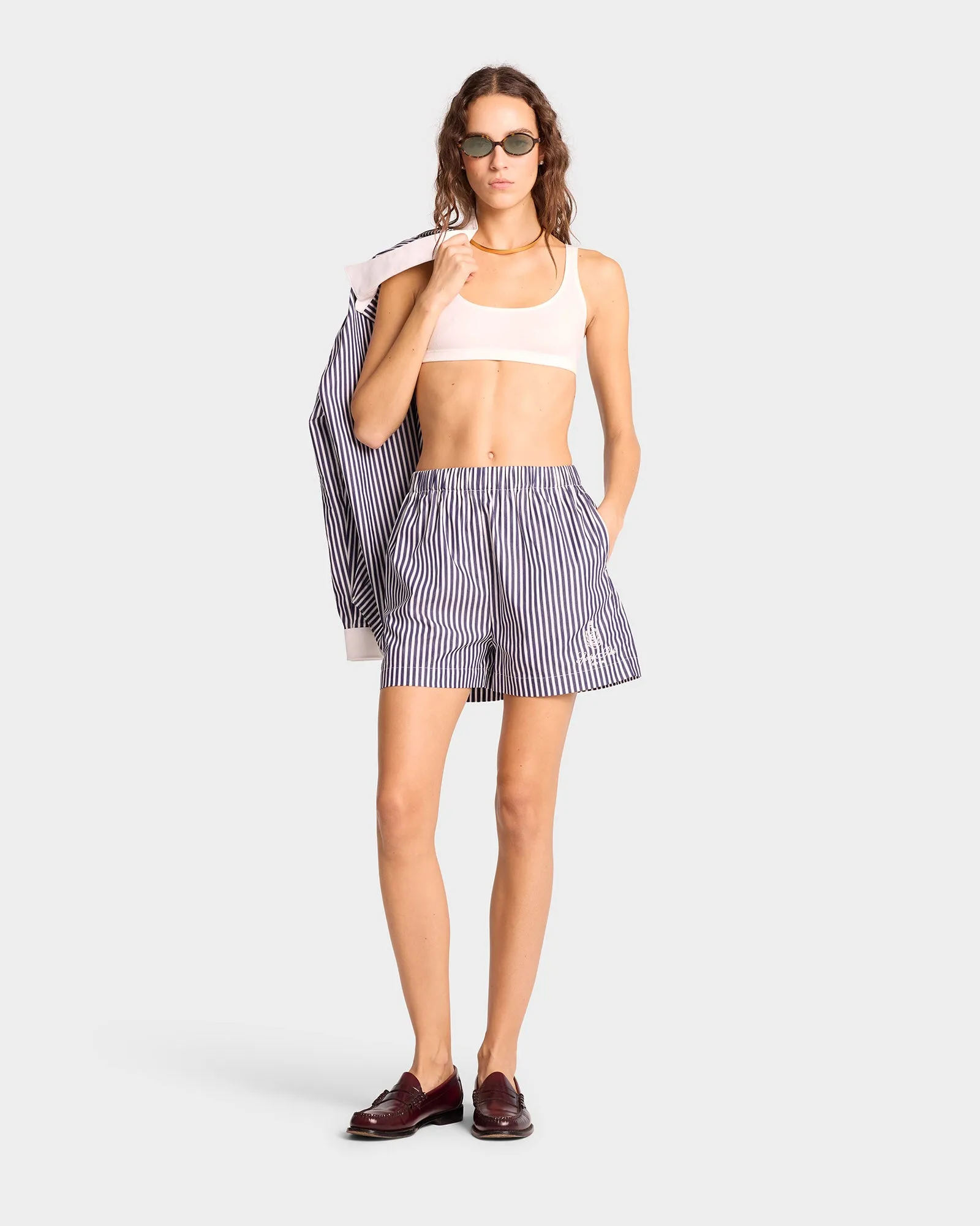 Vendome Poplin Short - Navy Stripe/White sold by Sporty and Rich product image thumbnail 3
