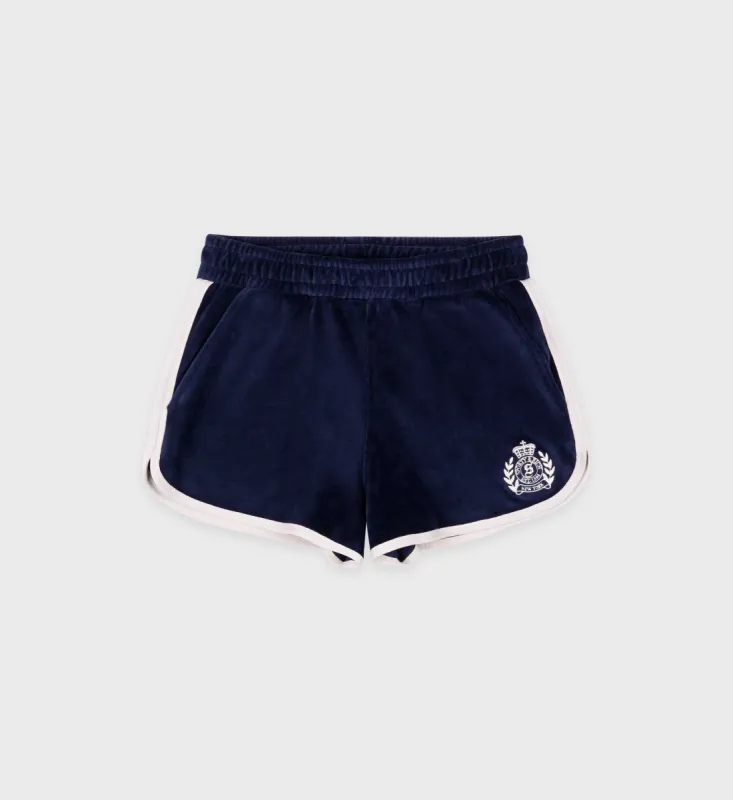 NY Crest Velour Short - Navy/Cream sold by Sporty and Rich