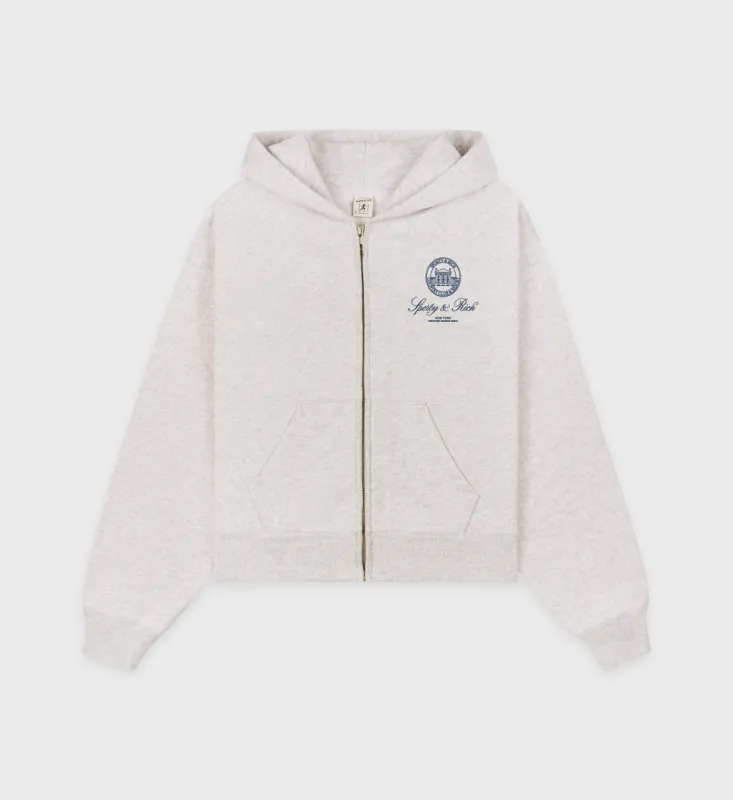 Vendome Resort Cropped Zip Hoodie - Heather Gray/Navy sold by Sporty and Rich