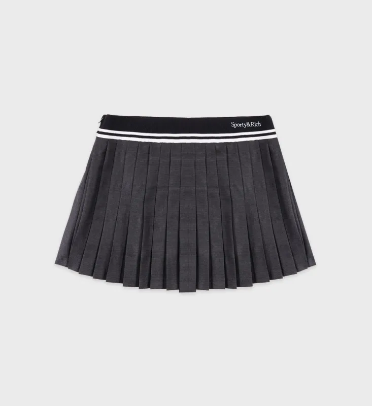 Abigail Wool Pleated Skirt - Grey Check/Off White sold by Sporty and Rich