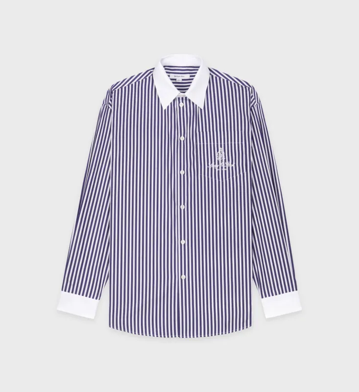 Vendome Oversized Shirt - Navy Stripe/White sold by Sporty and Rich
