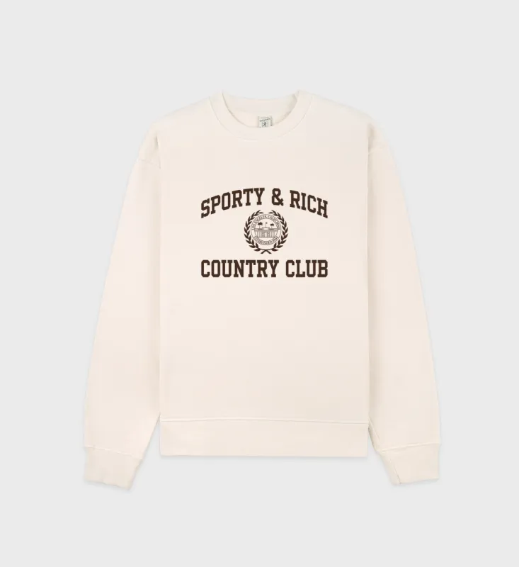 Varsity Crest Crewneck - Cream/Chocolate sold by Sporty and Rich