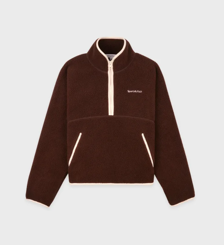 Serif Logo Sherpa Quarter Zip - Chocolate/Cream sold by Sporty and Rich