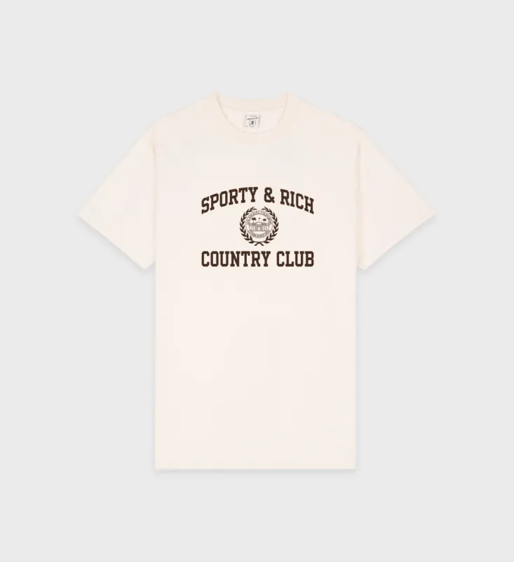 Varsity Crest T-Shirt - Cream/Chocolate sold by Sporty and Rich