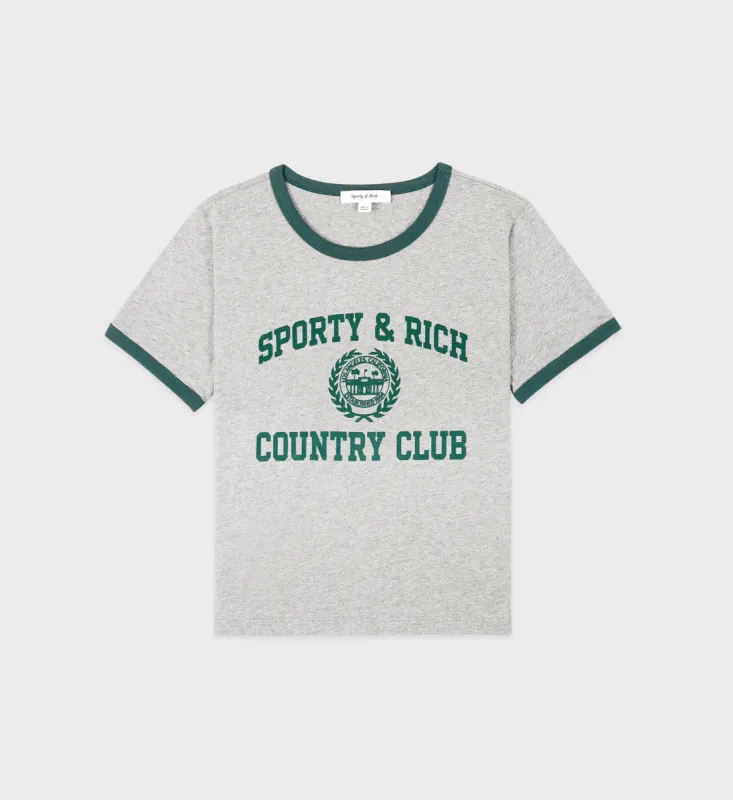 Varsity Crest Ringer Tee - Heather Gray/Alpine sold by Sporty and Rich