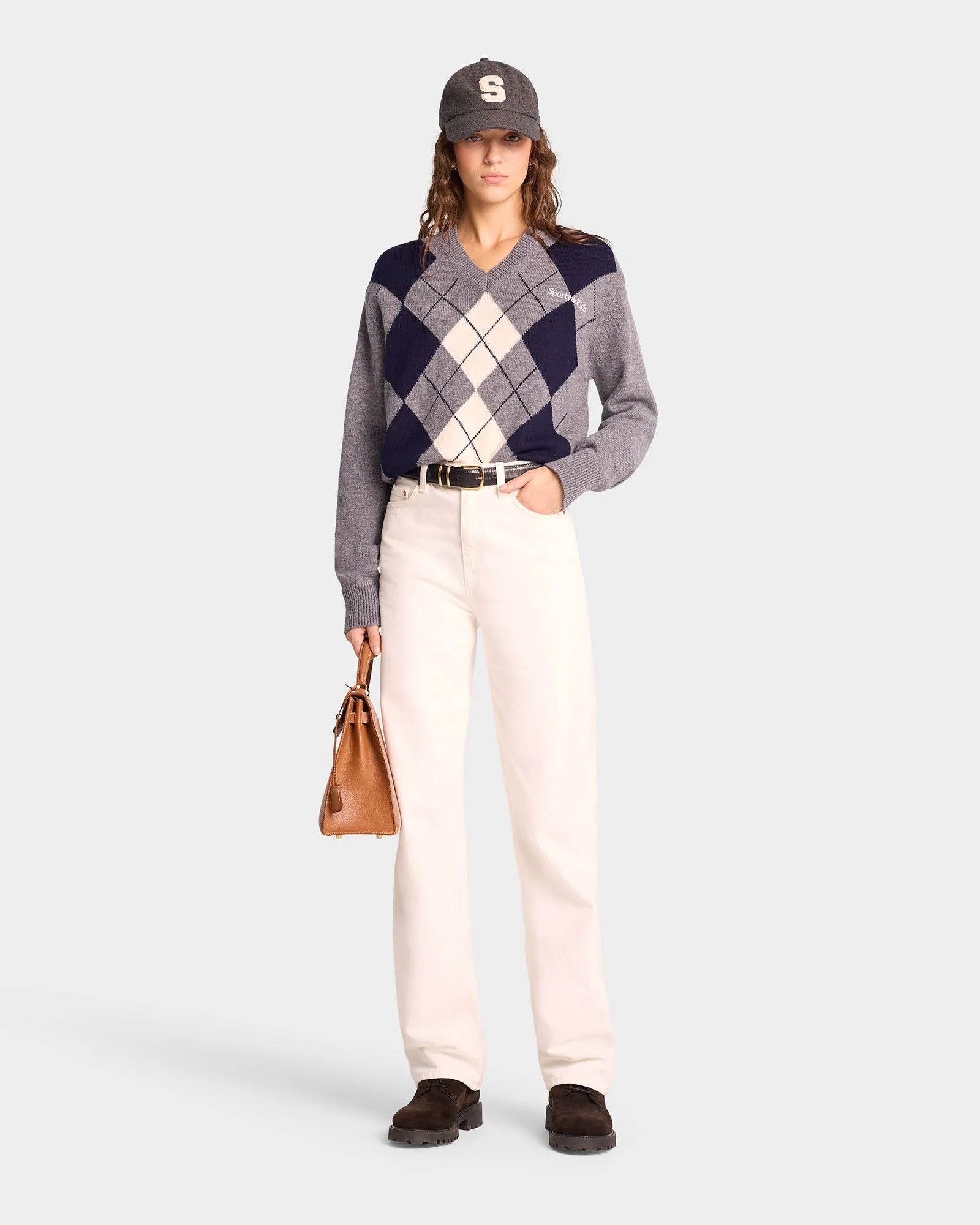 Serif Logo Argyle Sweater - Gray/Navy sold by Sporty and Rich product image thumbnail 2