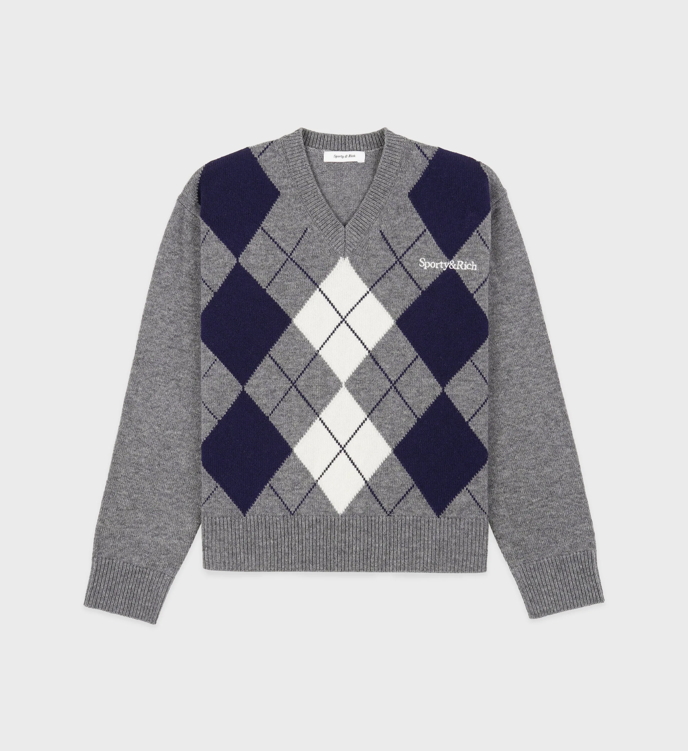 Serif Logo Argyle Sweater - Gray/Navy sold by Sporty and Rich
