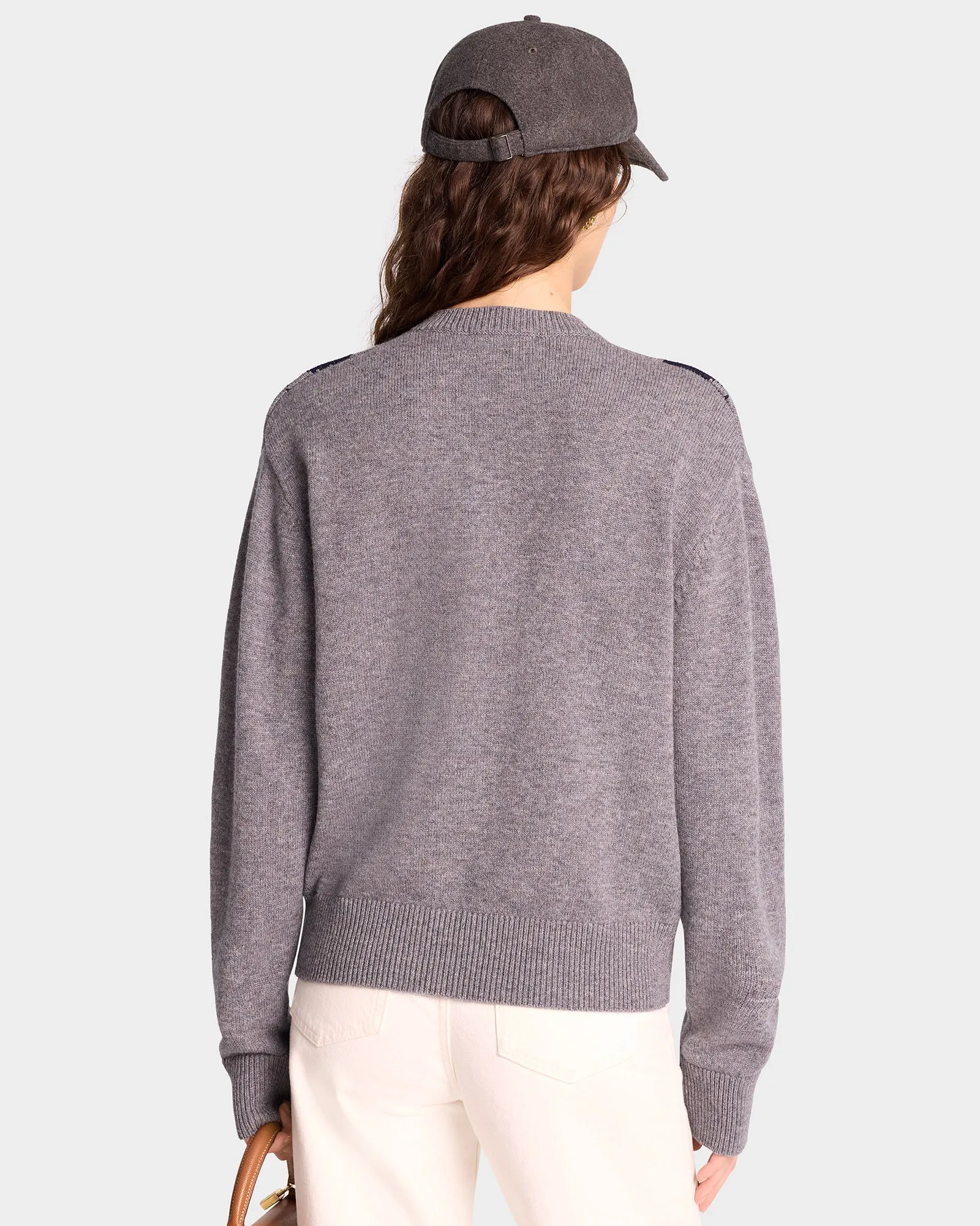 Serif Logo Argyle Sweater - Gray/Navy sold by Sporty and Rich product image thumbnail 4