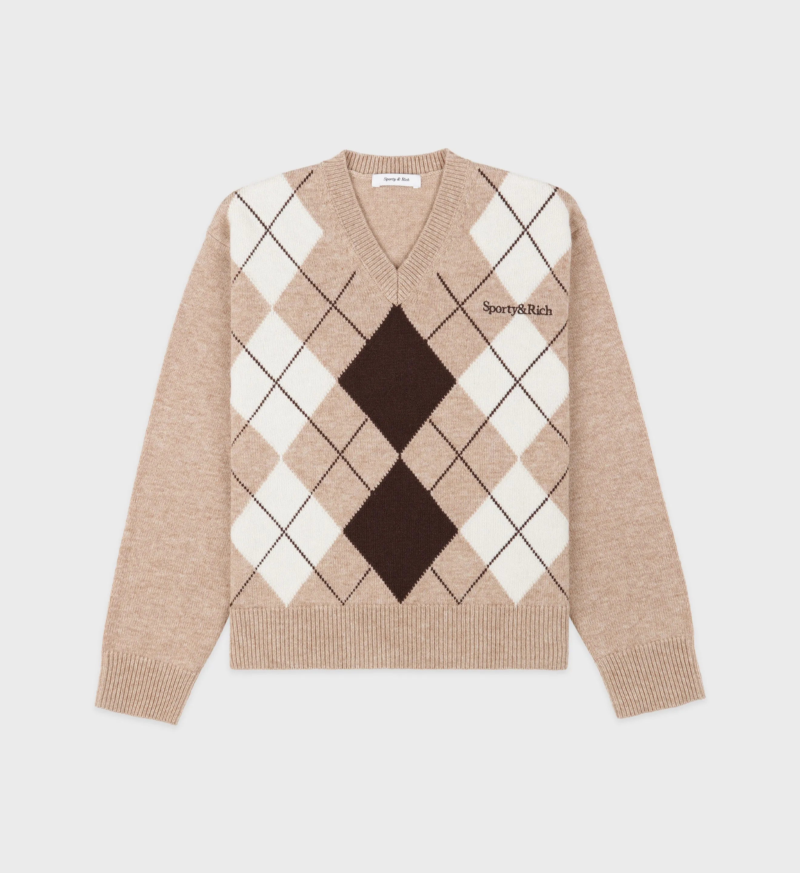 Serif Logo Argyle Sweater - Cream/Chocolate sold by Sporty and Rich