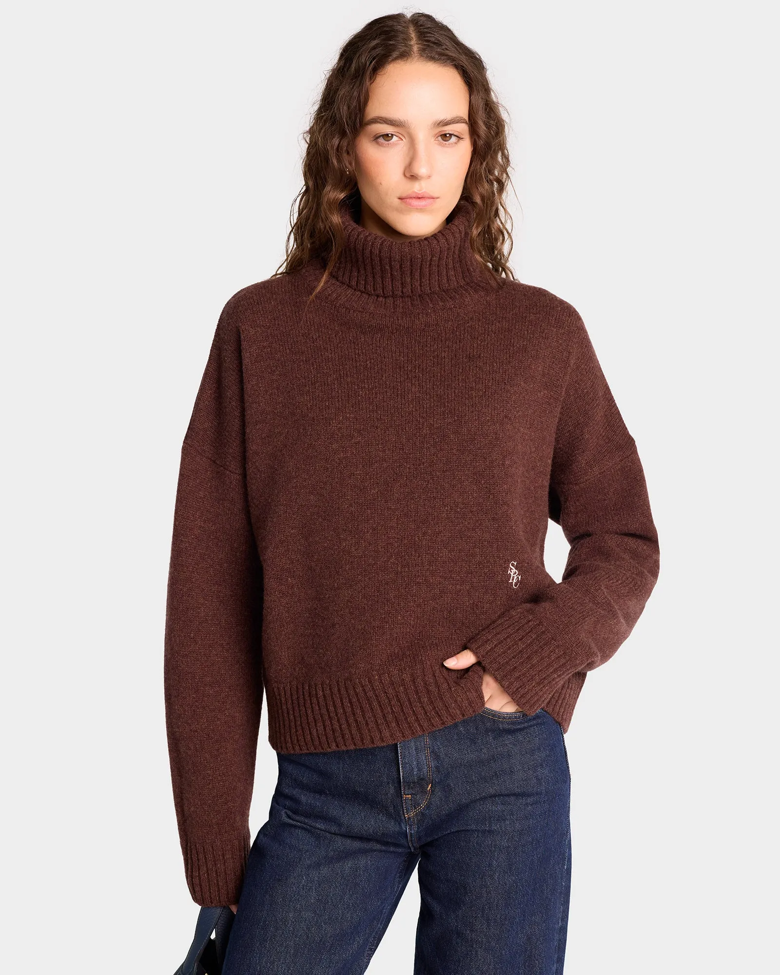 SRC Wool Turtleneck - Chocolate/White sold by Sporty and Rich product image thumbnail 3