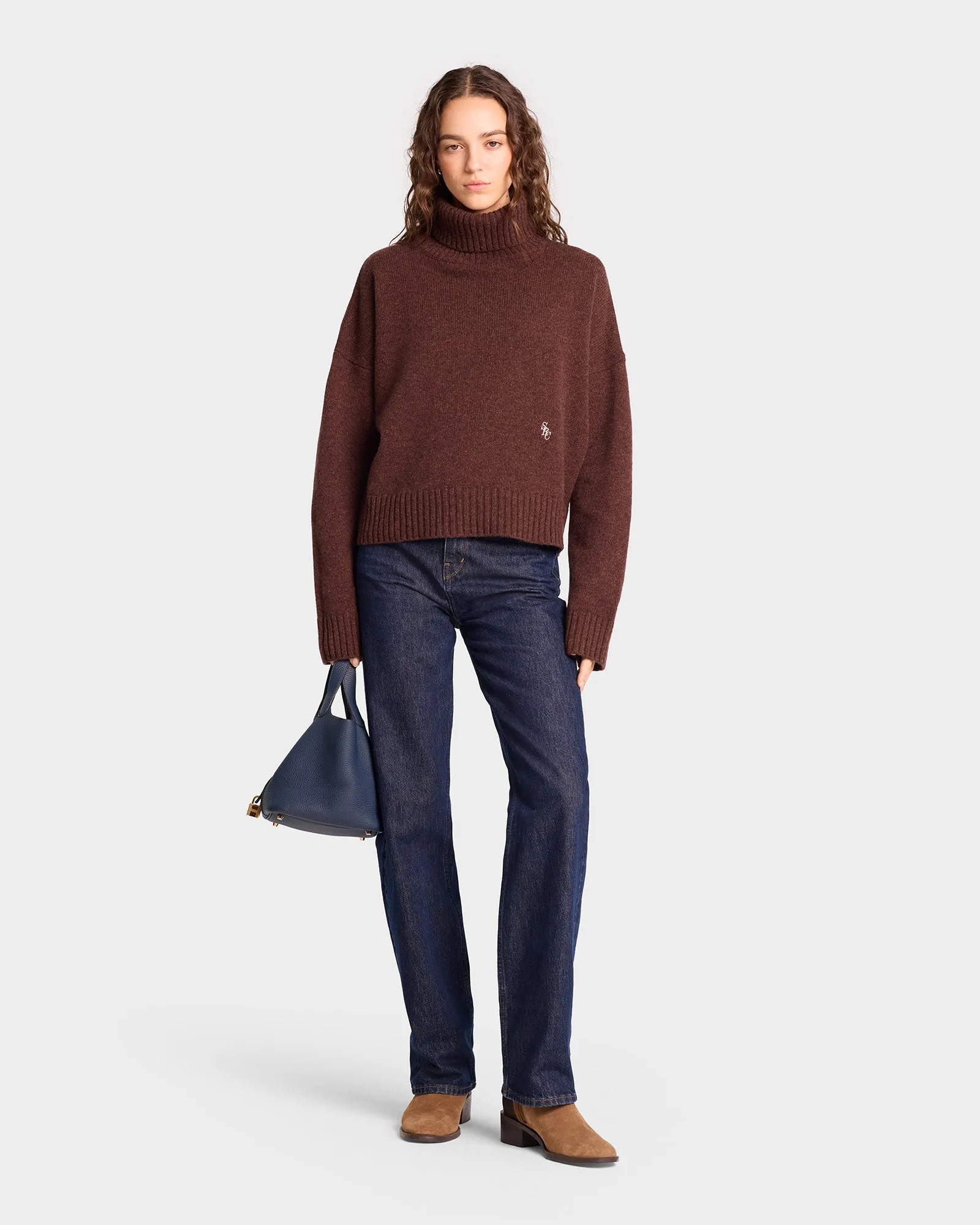 SRC Wool Turtleneck - Chocolate/White sold by Sporty and Rich product image thumbnail 2