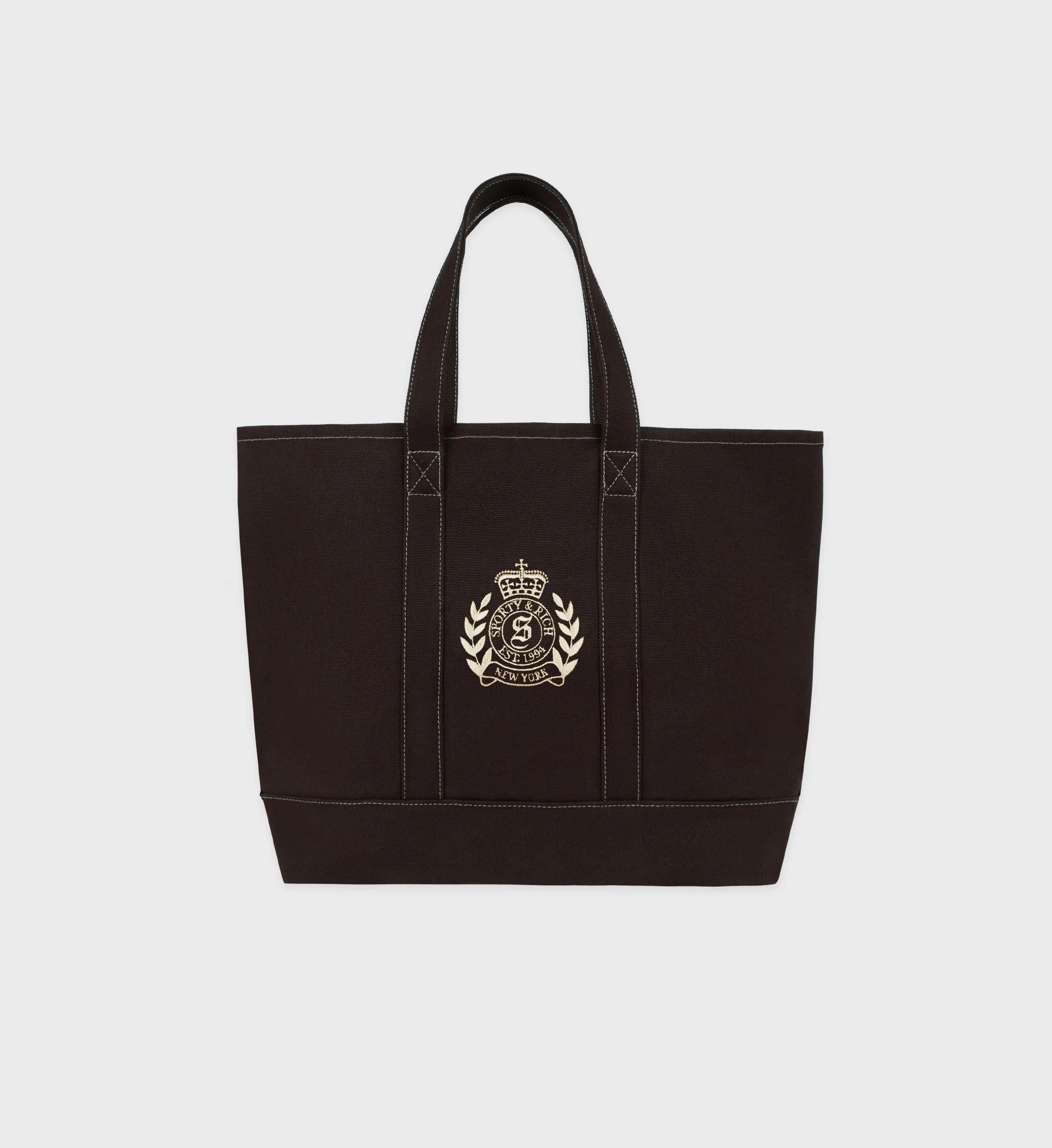 NY Crest Tote Bag - Chocolate/Cream sold by Sporty and Rich