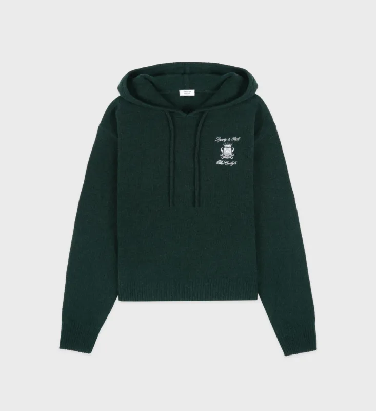 The Carlyle Crest Cashmere Hoodie - Forest/White sold by Sporty and Rich