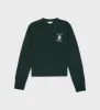 The Carlyle Crest Cashmere Crewneck - Forest/White sold by Sporty and Rich