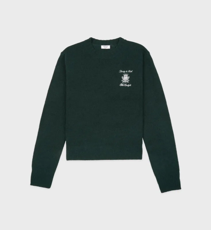 The Carlyle Crest Cashmere Crewneck - Forest/White sold by Sporty and Rich