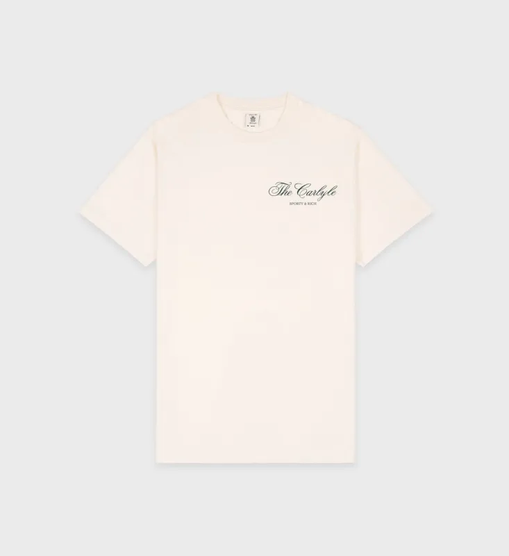 The Carlyle Souvenir T-Shirt - Cream/Forest sold by Sporty and Rich