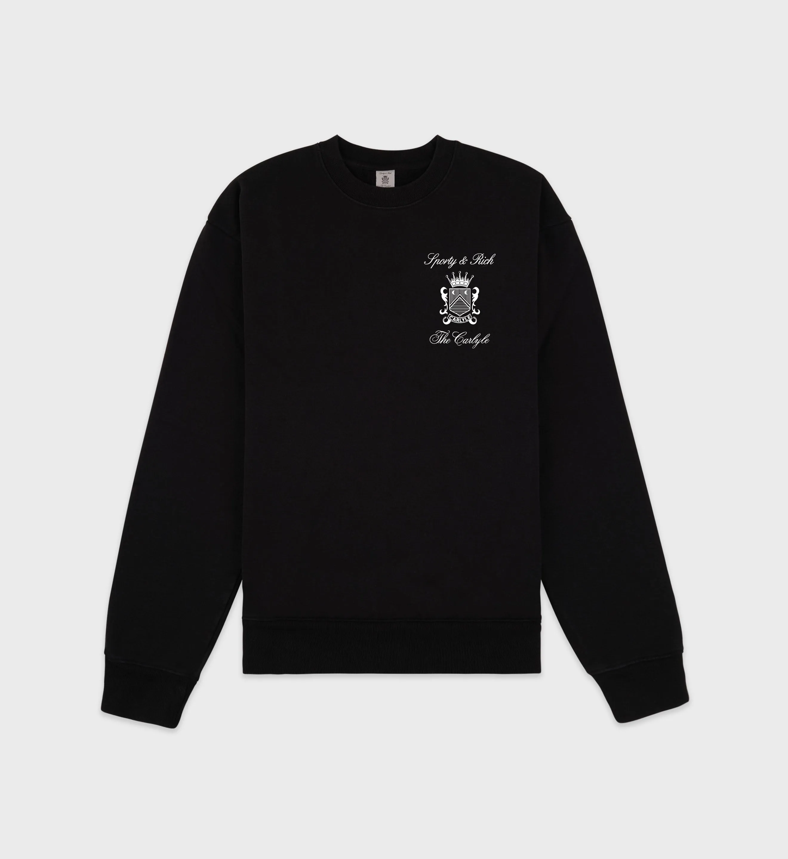 The Carlyle Crest Crewneck - Black/White sold by Sporty and Rich