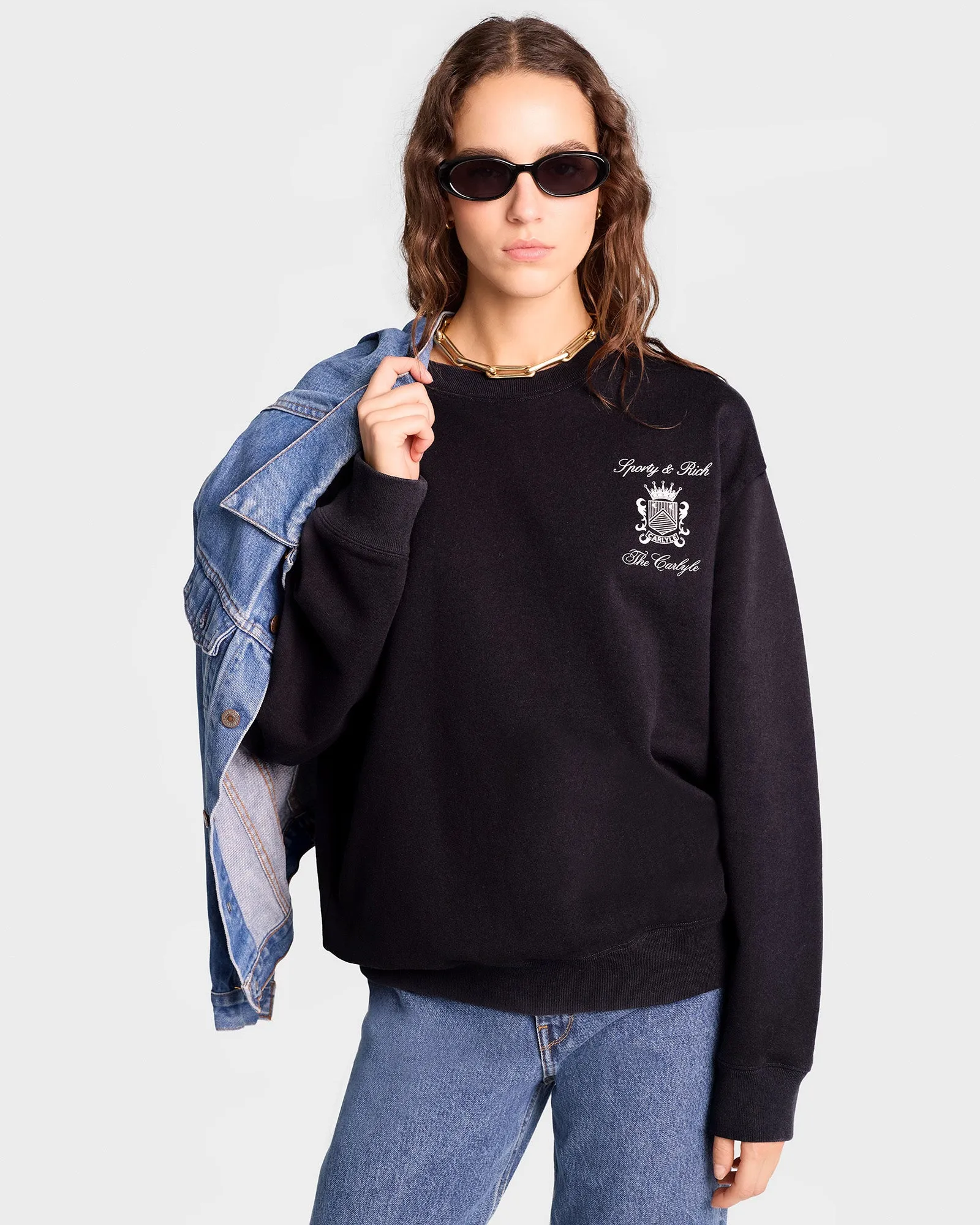 The Carlyle Crest Crewneck - Black/White sold by Sporty and Rich product image thumbnail 3