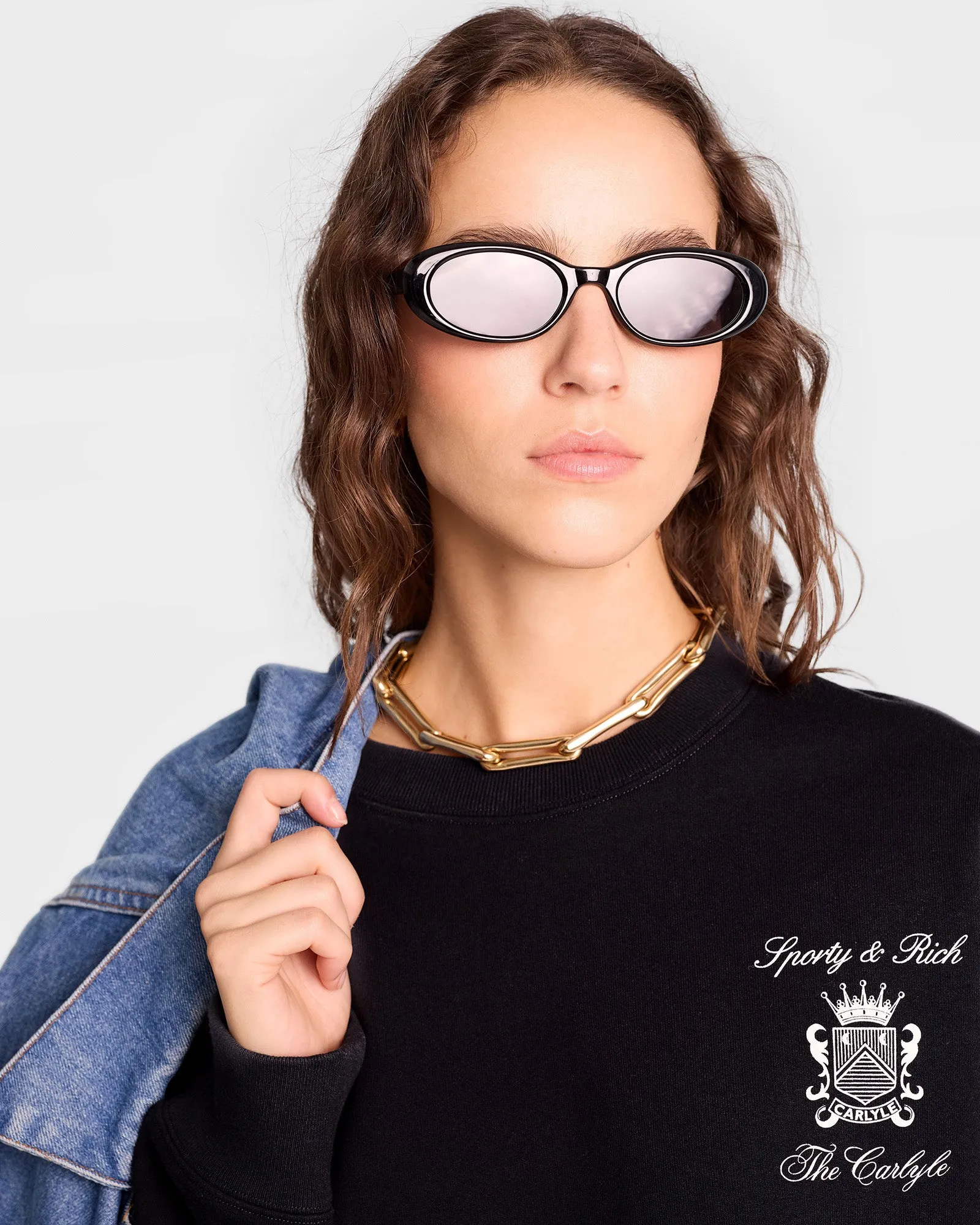 The Carlyle Crest Crewneck - Black/White sold by Sporty and Rich product image thumbnail 4