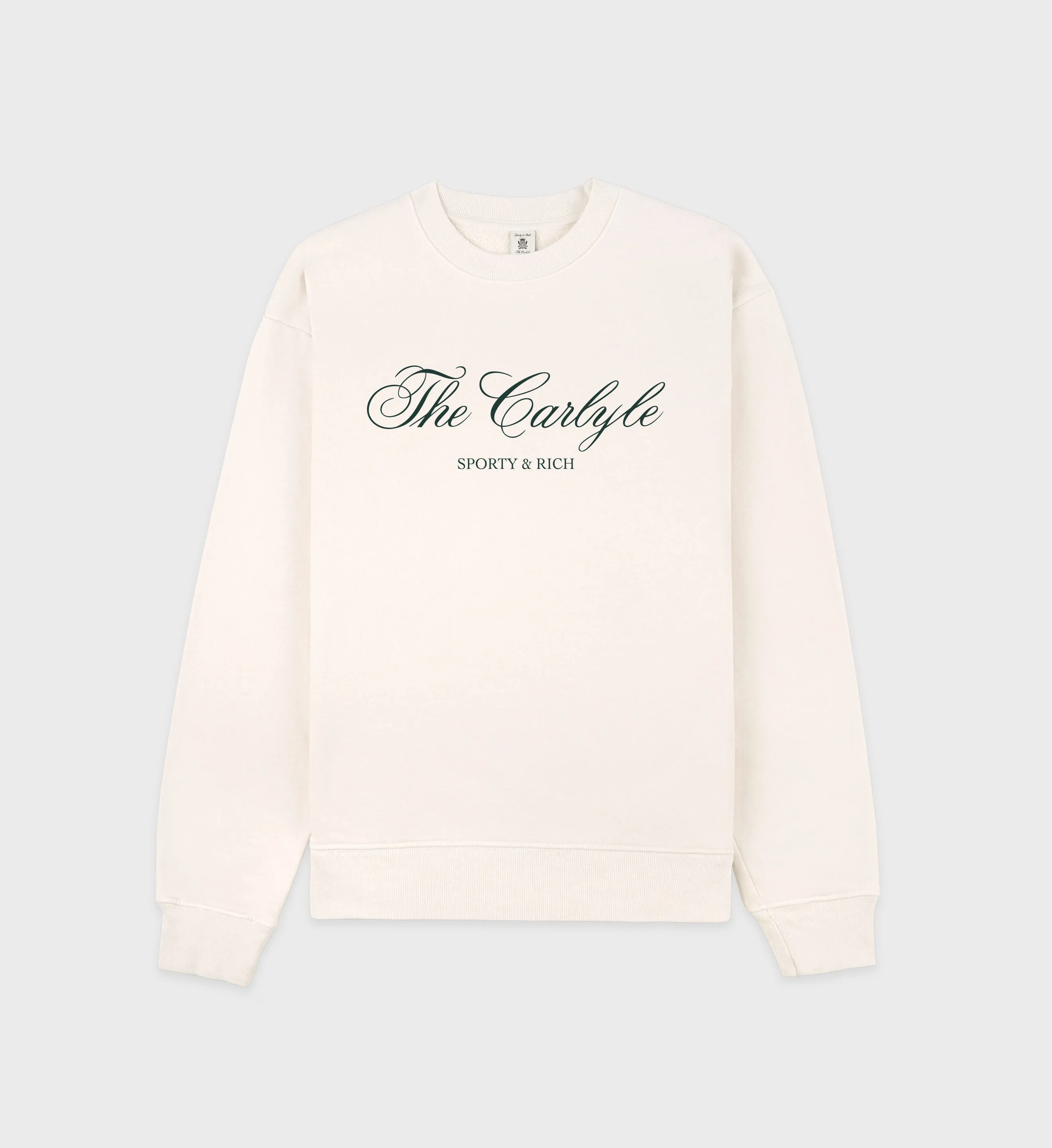 The Carlyle Script Crewneck - Cream/Forest sold by Sporty and Rich