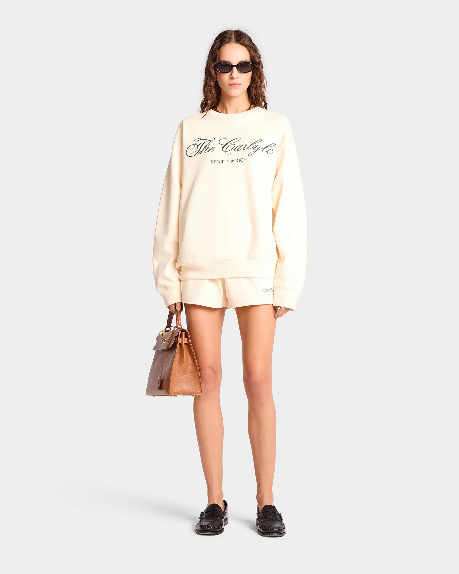 The Carlyle Script Crewneck - Cream/Forest sold by Sporty and Rich product image thumbnail 3