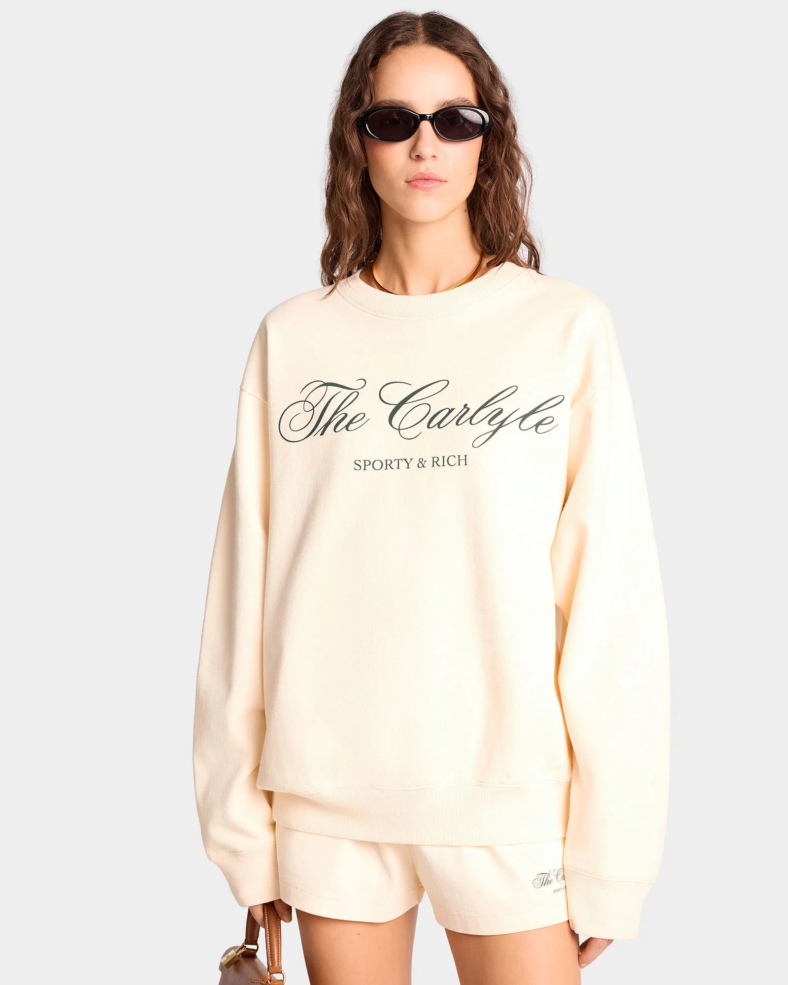 The Carlyle Script Crewneck - Cream/Forest sold by Sporty and Rich product image thumbnail 4