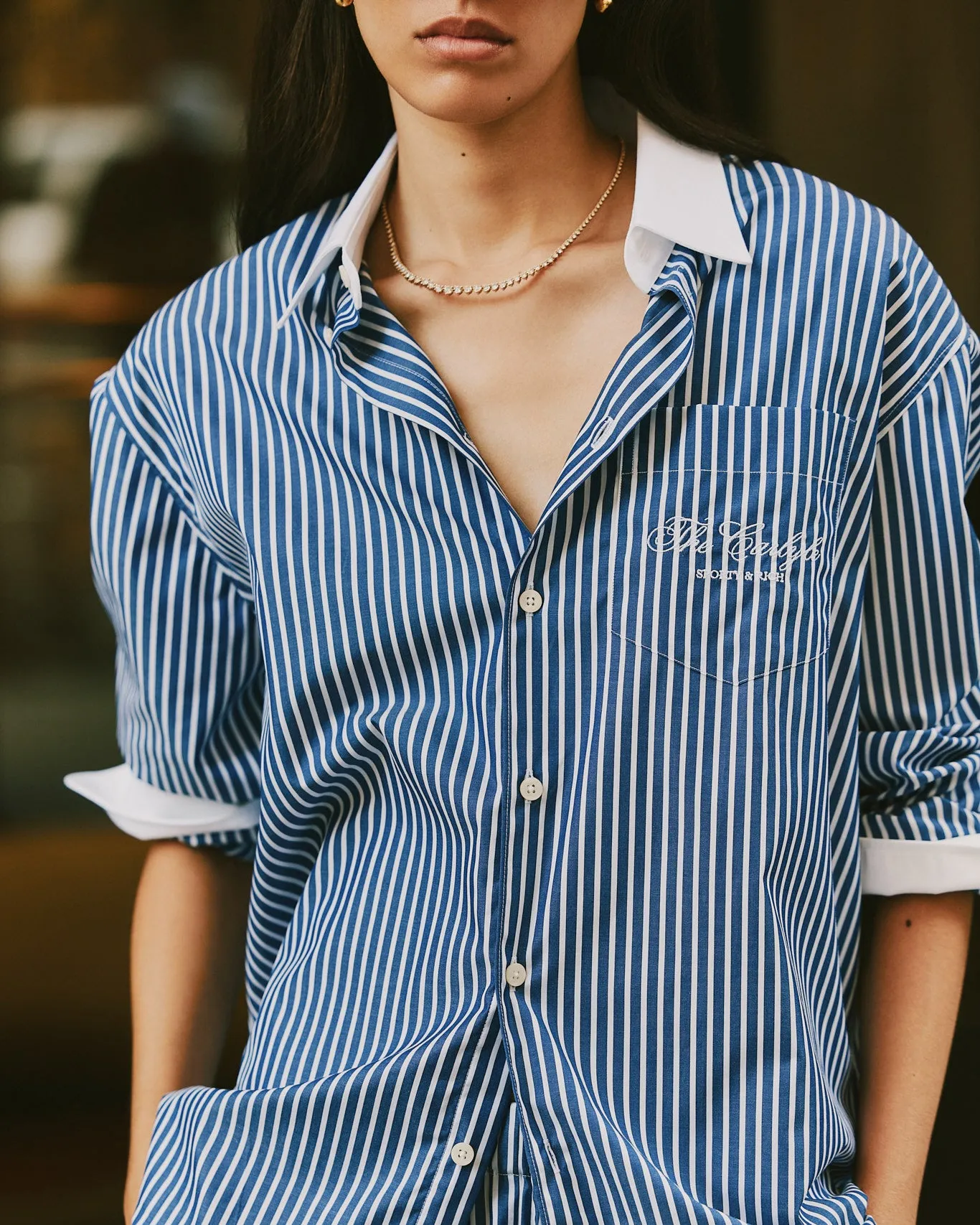 The Carlyle Script Oversized Shirt - Navy Striped sold by Sporty and Rich product image thumbnail 3
