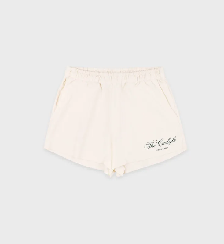 The Carlyle Script Disco Short - Cream/Forest sold by Sporty and Rich