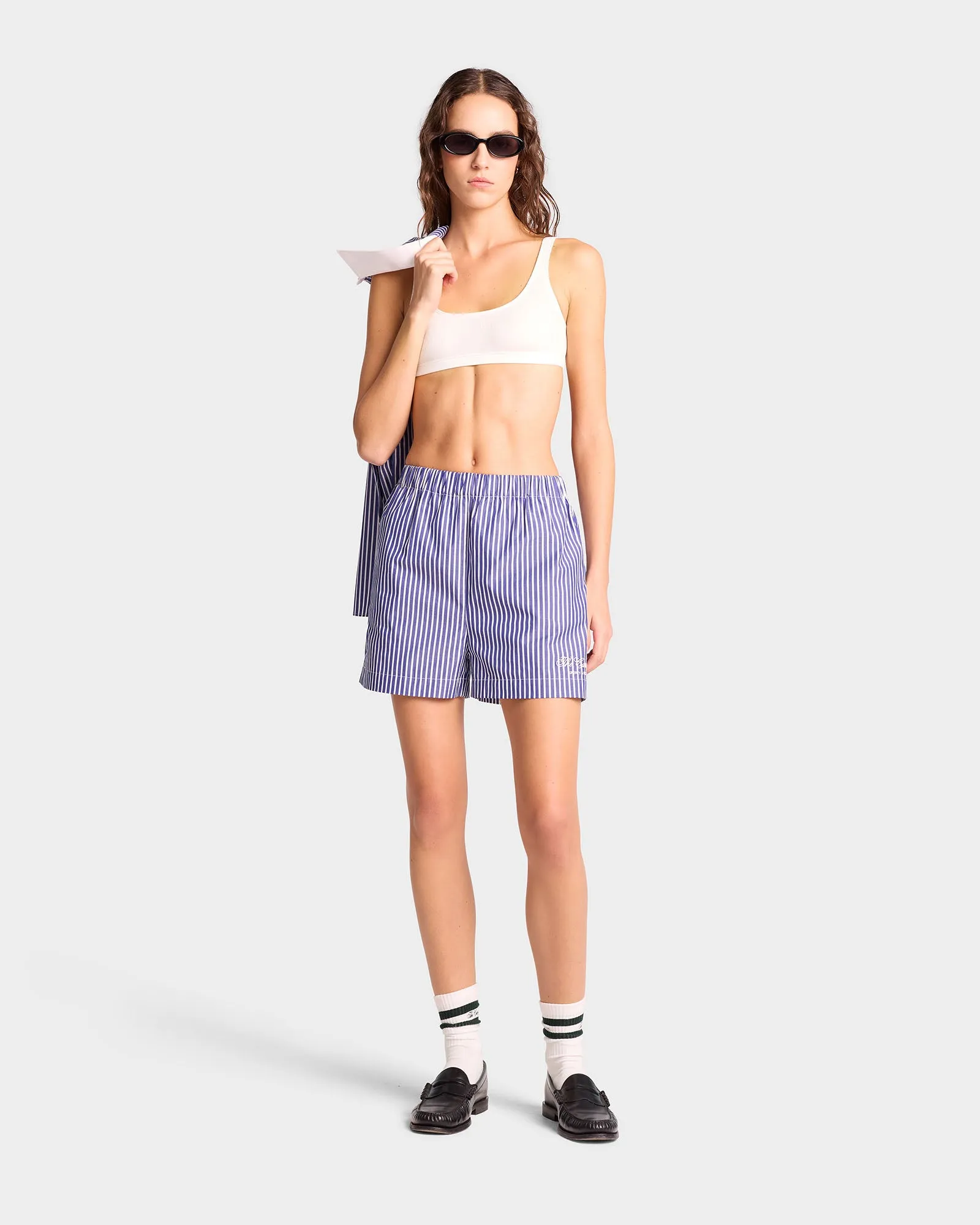 The Carlyle Script Poplin Short - Navy Striped sold by Sporty and Rich product image thumbnail 4