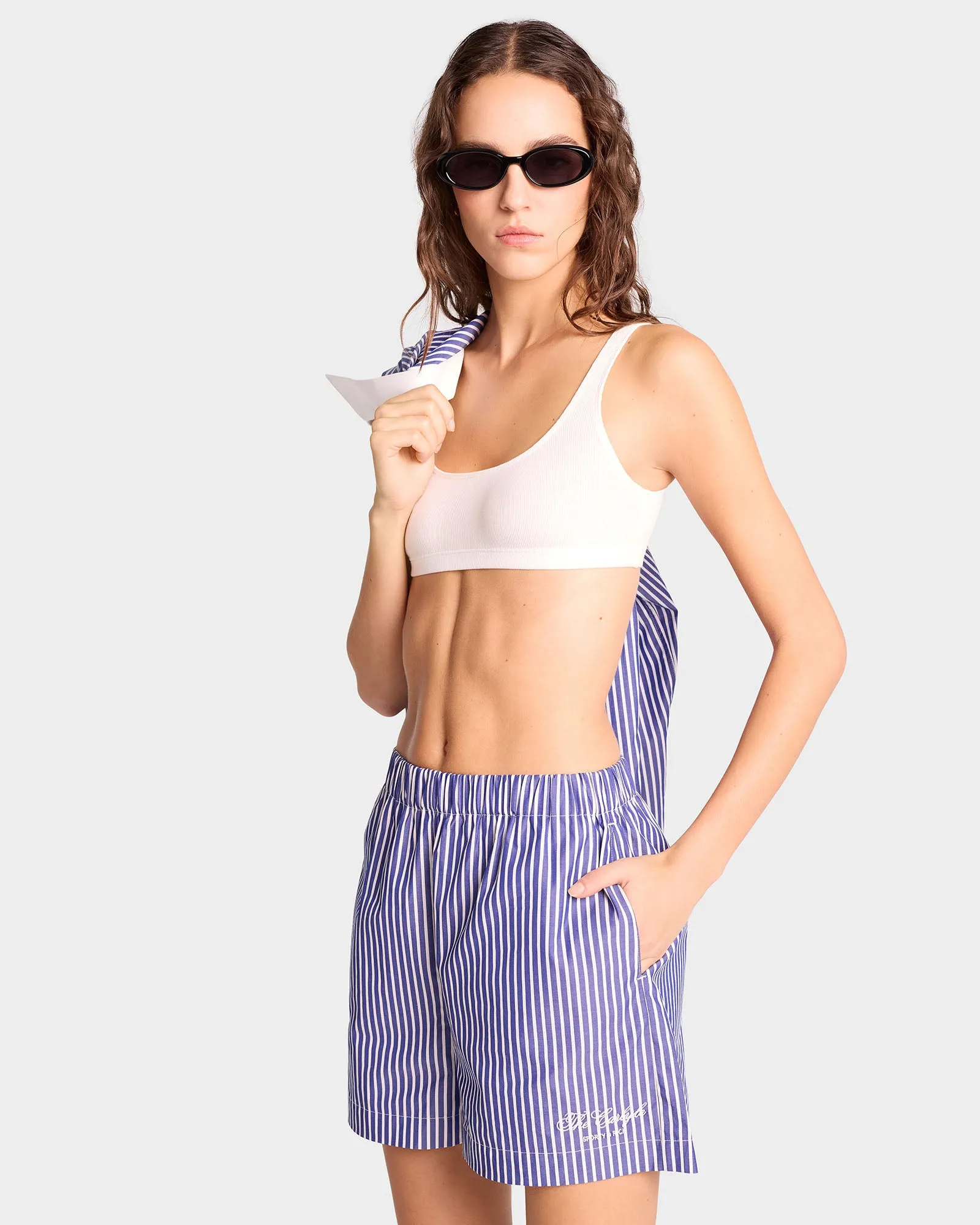 The Carlyle Script Poplin Short - Navy Striped sold by Sporty and Rich product image thumbnail 5