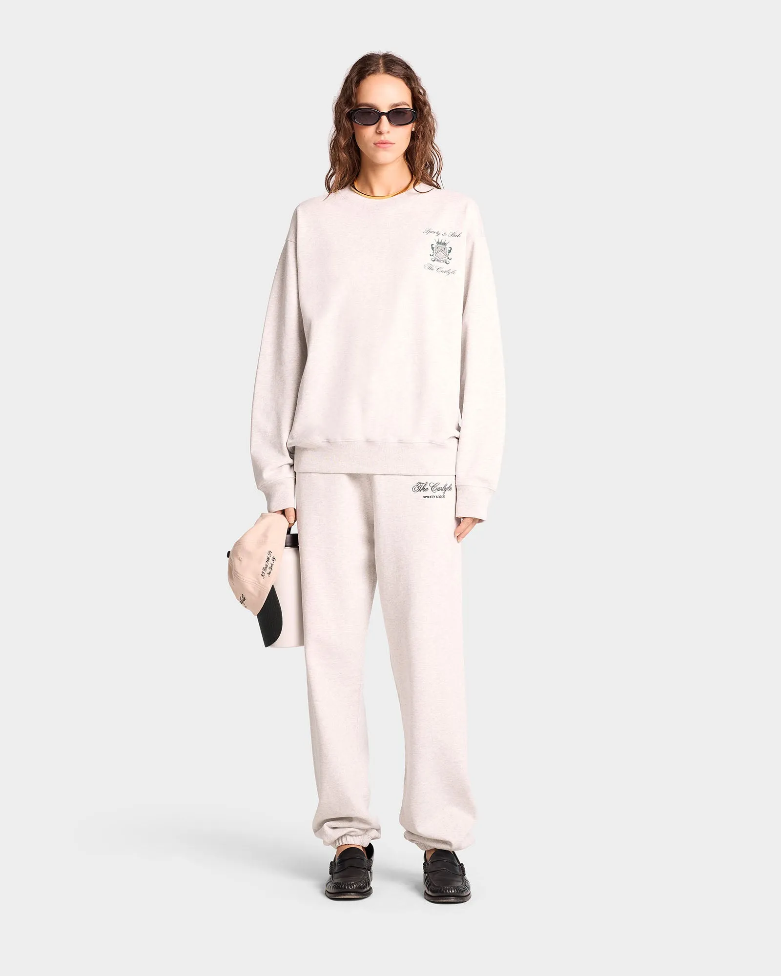 The Carlyle Script Sweatpant - Heather Gray/Forest sold by Sporty and Rich product image thumbnail 5