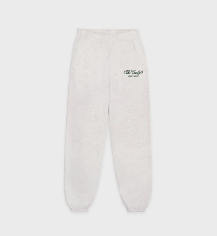 The Carlyle Script Sweatpant - Heather Gray/Forest sold by Sporty and Rich