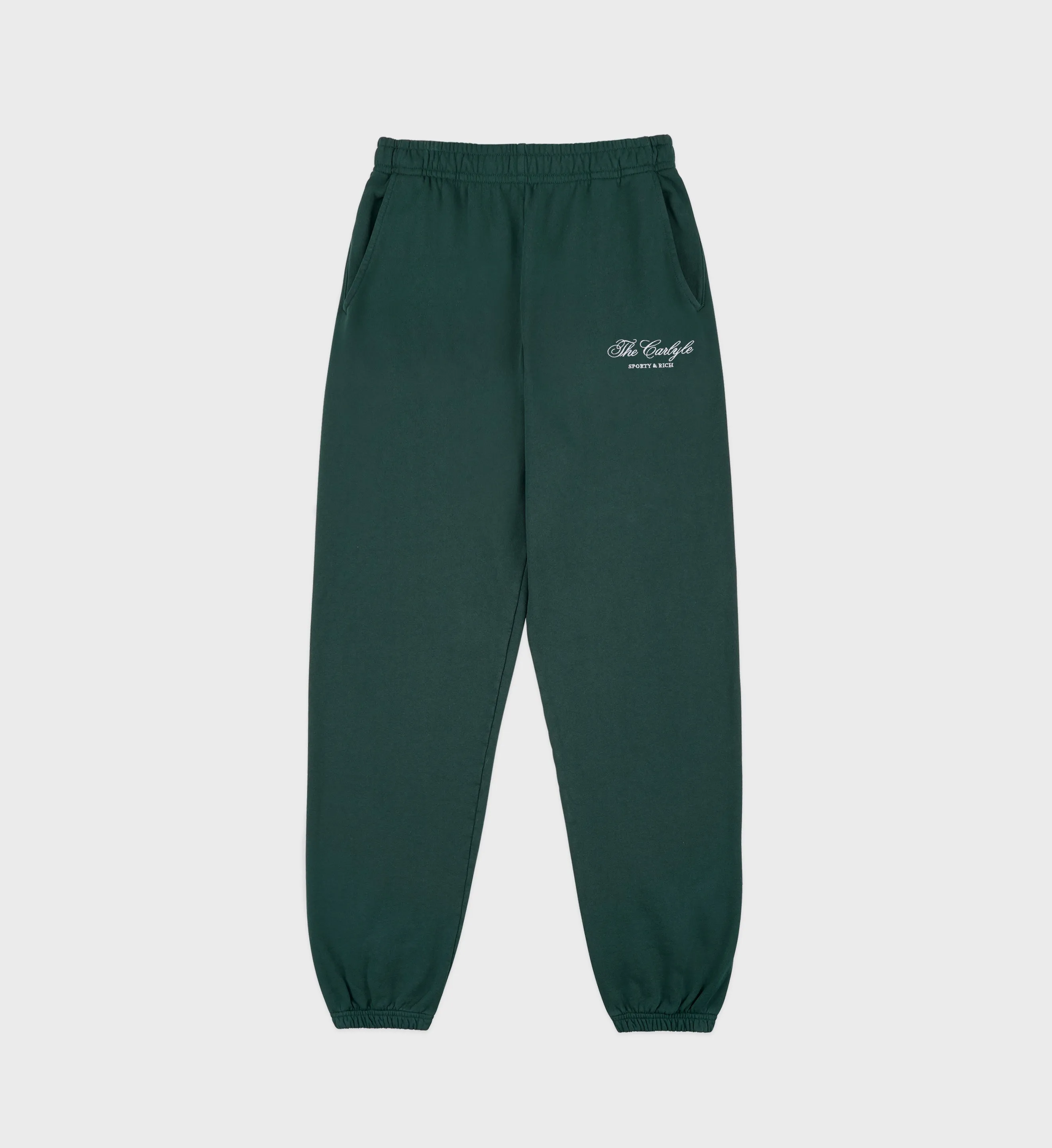 The Carlyle Script Sweatpant - Forest/White sold by Sporty and Rich