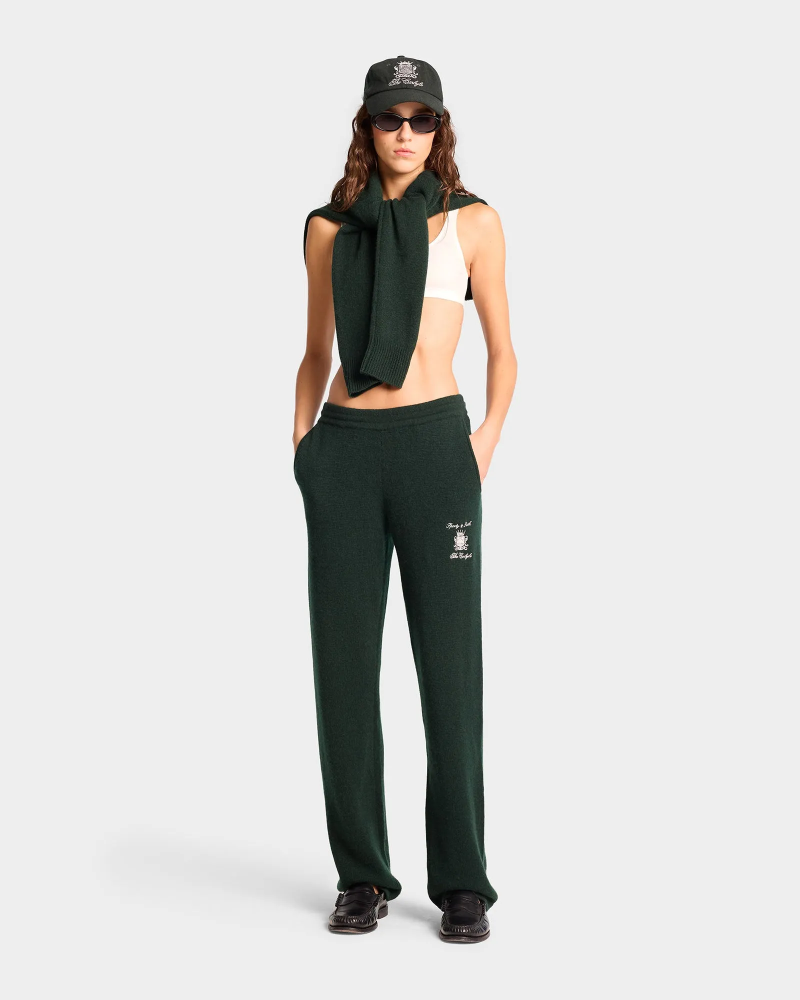 The Carlyle Crest Cashmere Trousers - Forest/White sold by Sporty and Rich product image thumbnail 4
