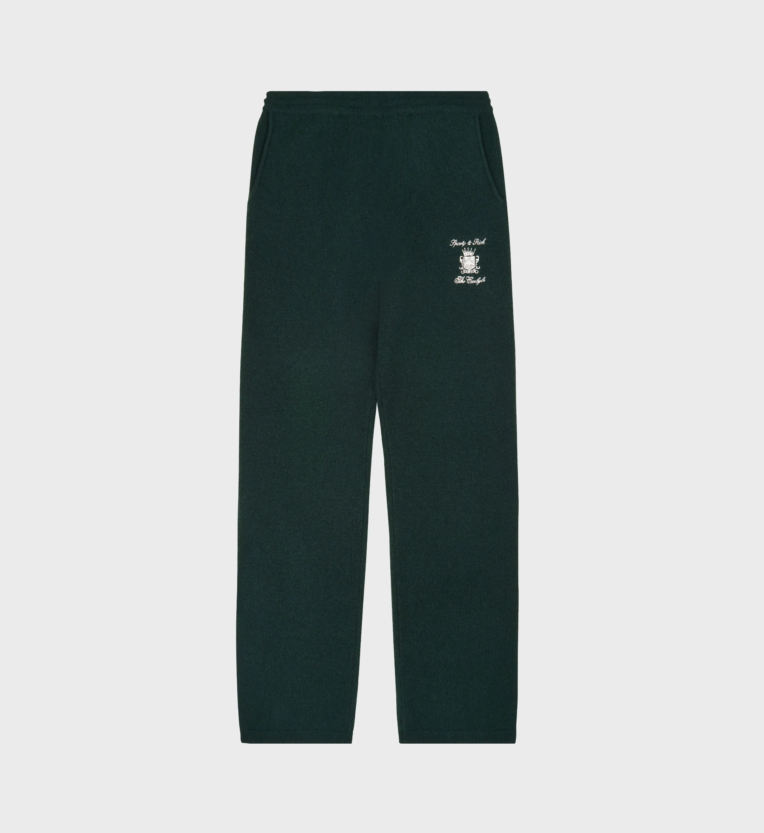 The Carlyle Crest Cashmere Trousers - Forest/White sold by Sporty and Rich