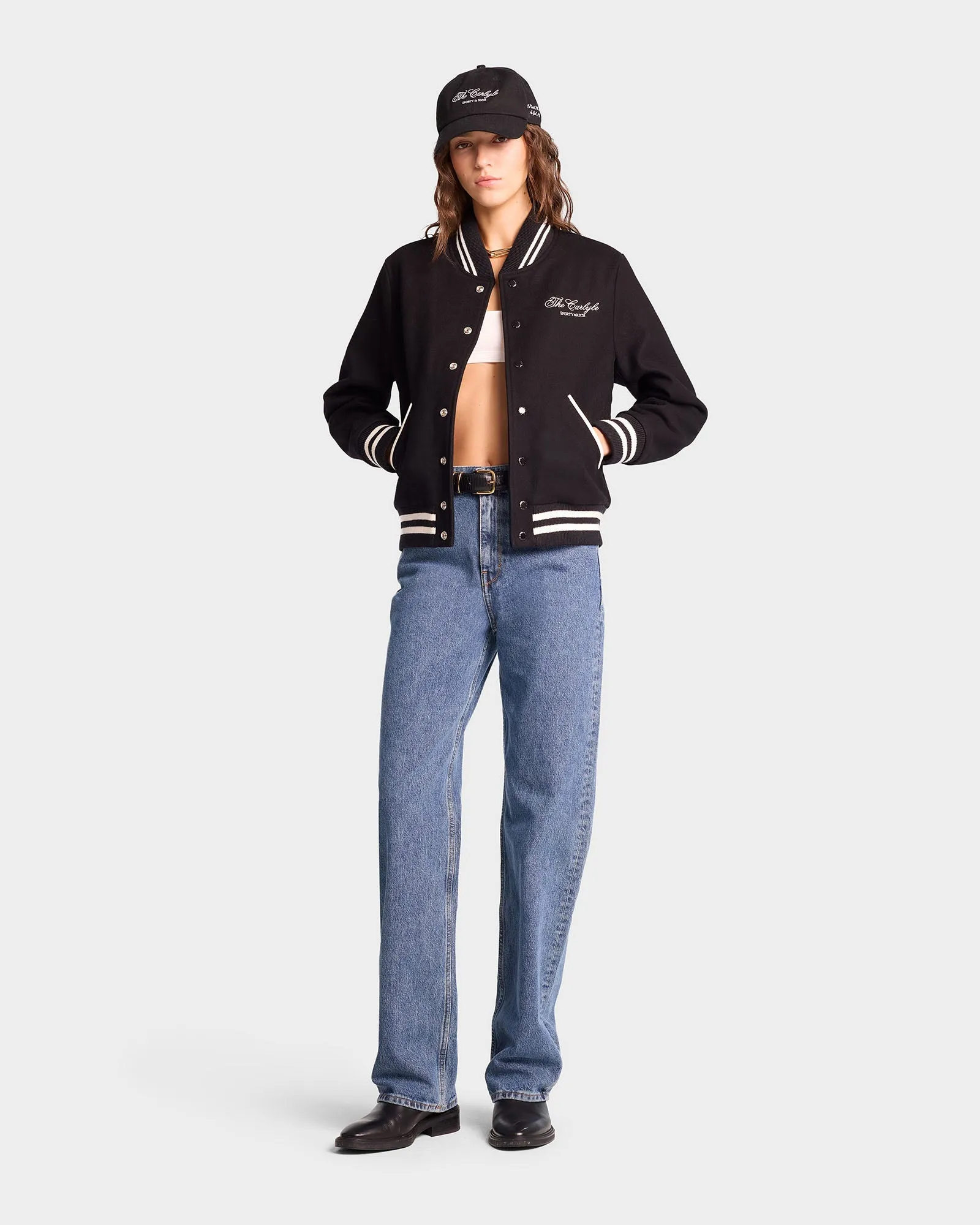 The Carlyle Crest Wool Varsity Jacket - Black/White sold by Sporty and Rich product image thumbnail 4