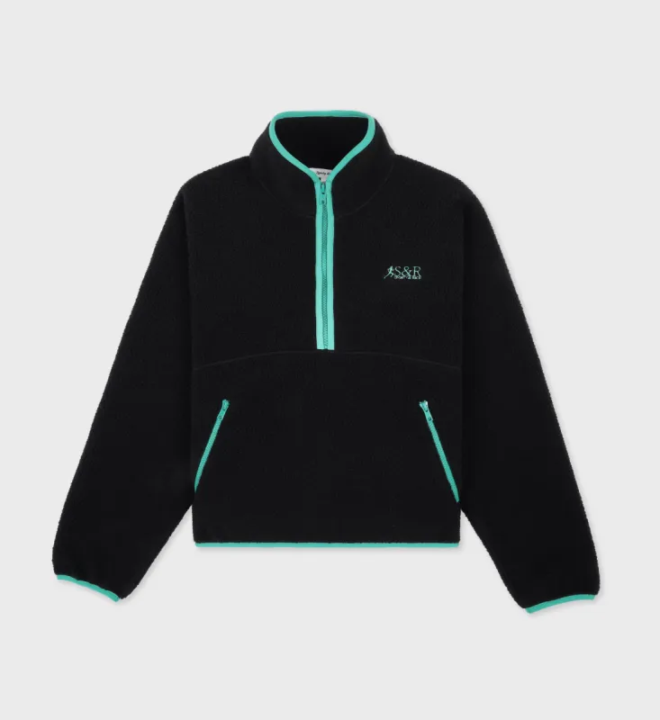 SR Runner Sherpa Quarter zip - Black/Spring Green sold by Sporty and Rich