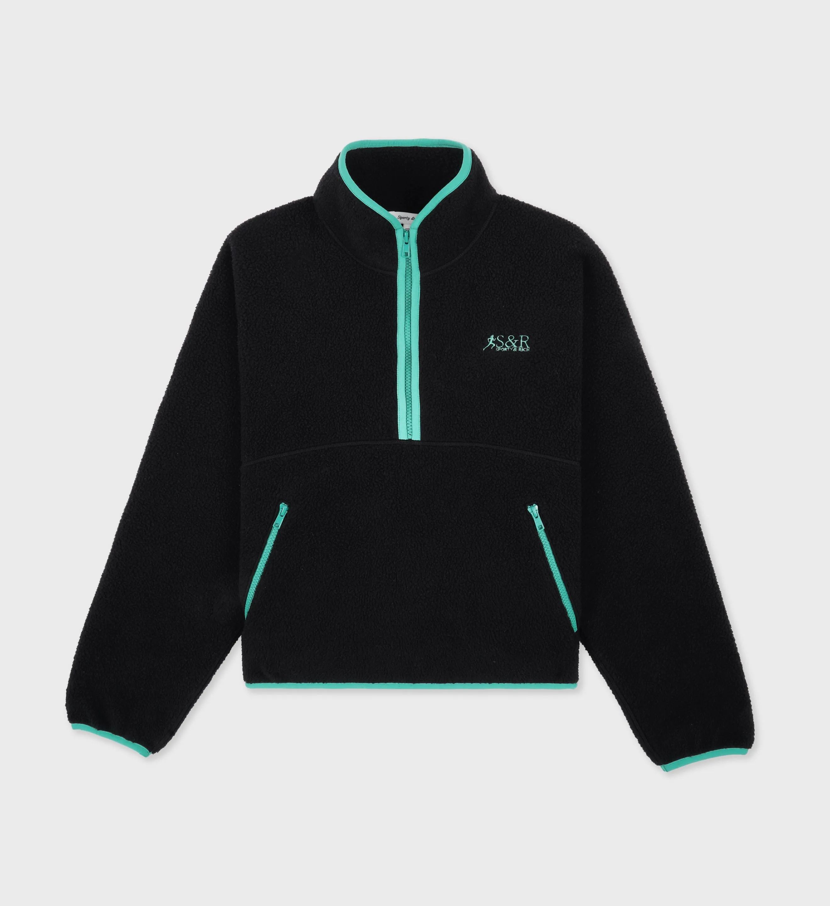 SR Runner Sherpa Quarter zip - Black/Spring Green sold by Sporty and Rich