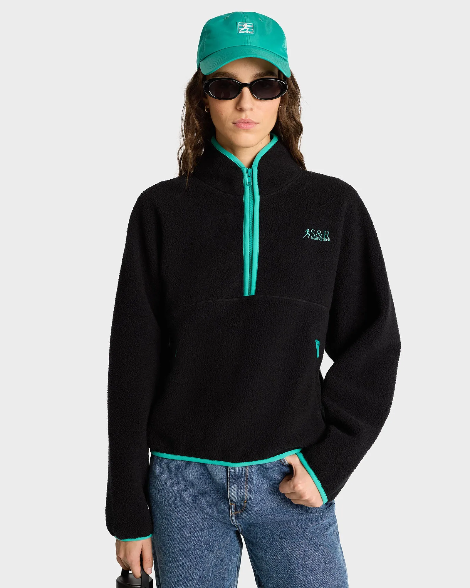 SR Runner Sherpa Quarter zip - Black/Spring Green sold by Sporty and Rich product image thumbnail 3