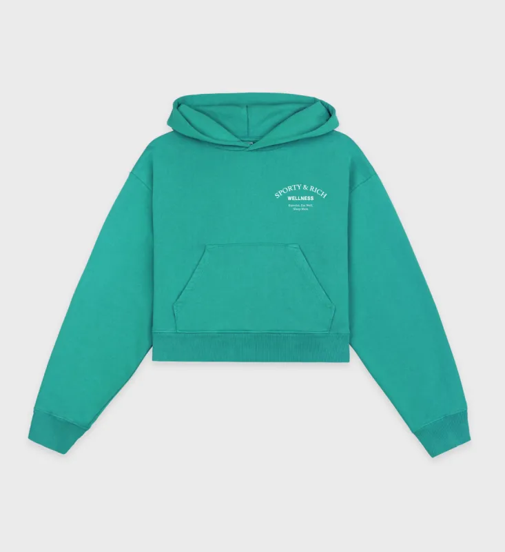Wellness Studio Cropped Hoodie - Spring Green/White sold by Sporty and Rich