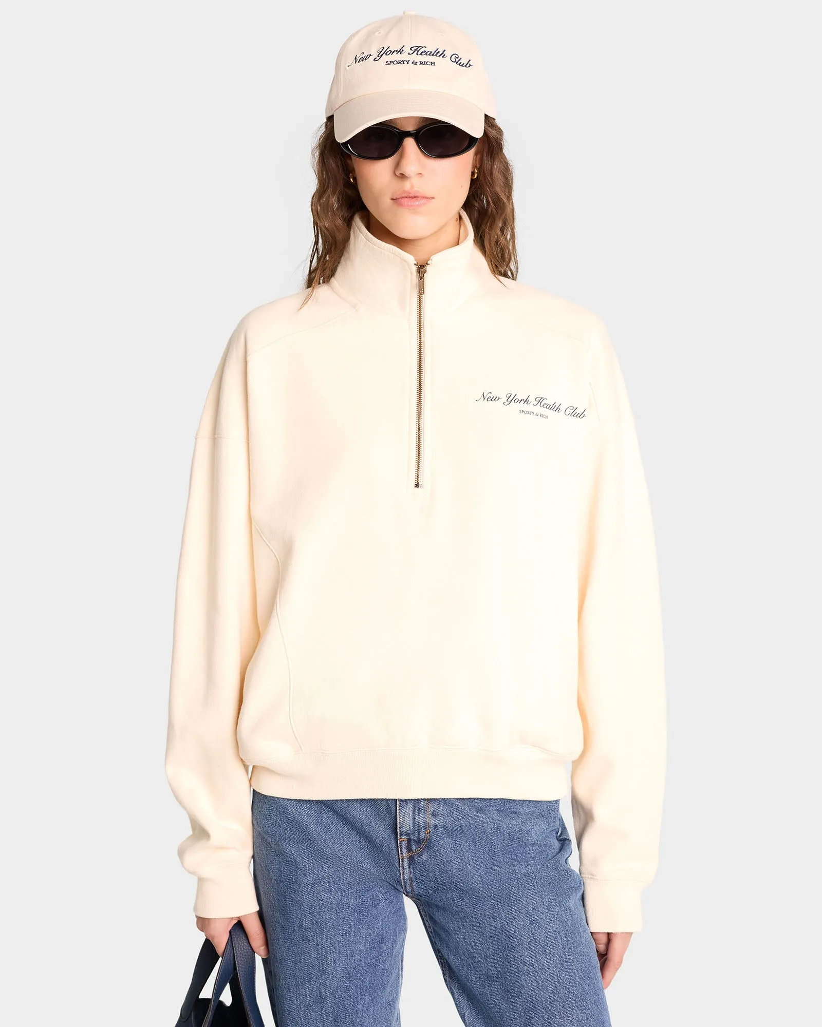 NY Health Club Quarter Zip - Cream/Navy sold by Sporty and Rich product image thumbnail 4