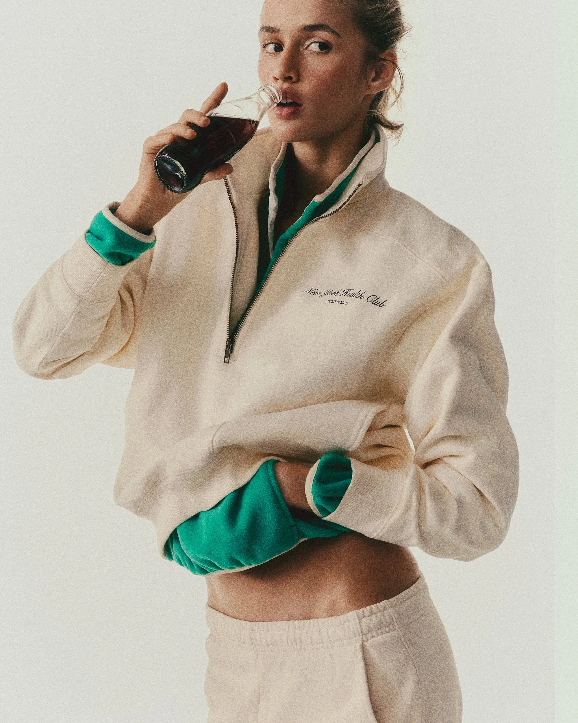 NY Health Club Quarter Zip - Cream/Navy sold by Sporty and Rich product image thumbnail 2